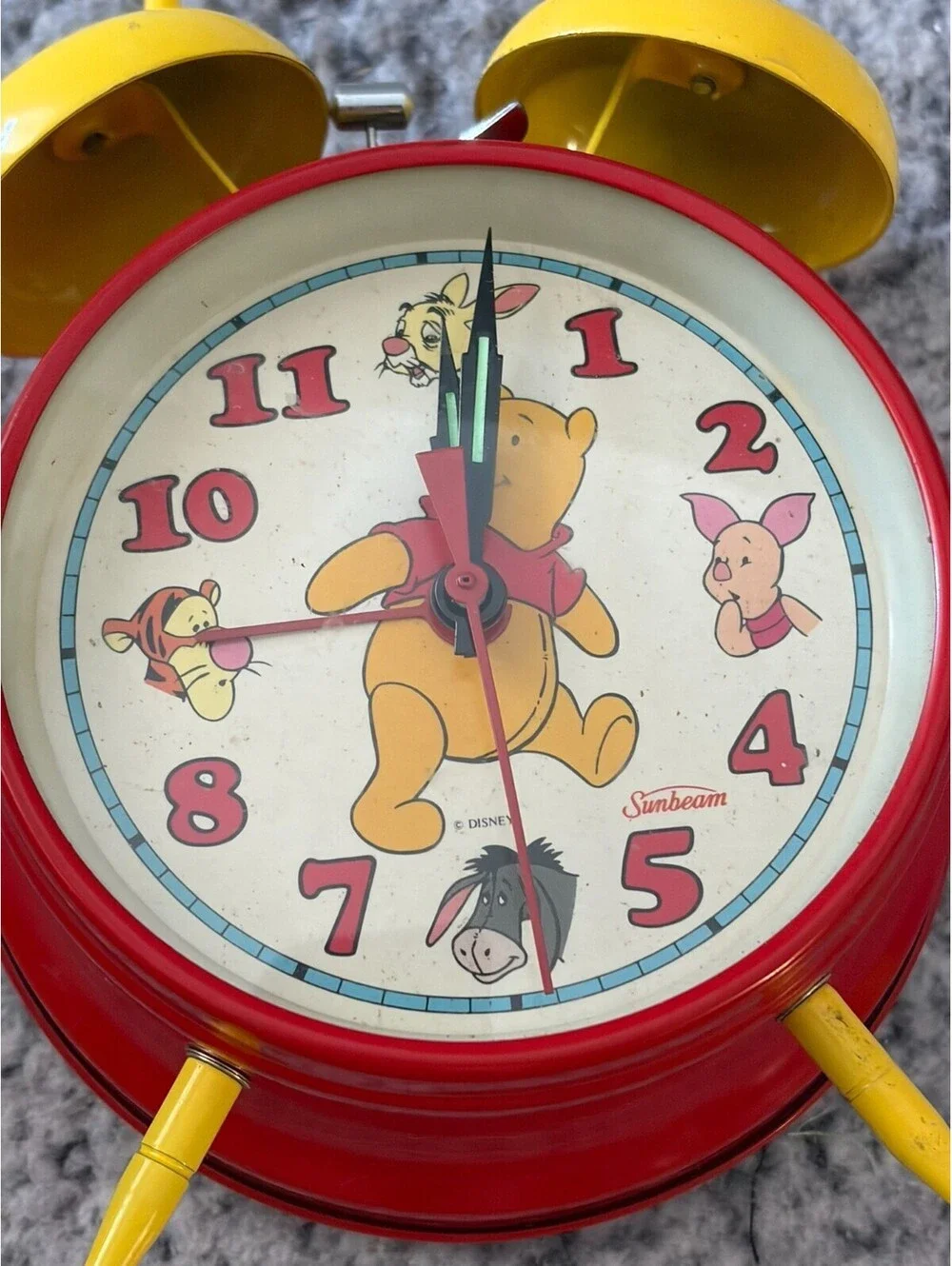 Vintage Sunbeam Disney Winnie the Pooh Alarm Clock Twin Bell Quartz Works